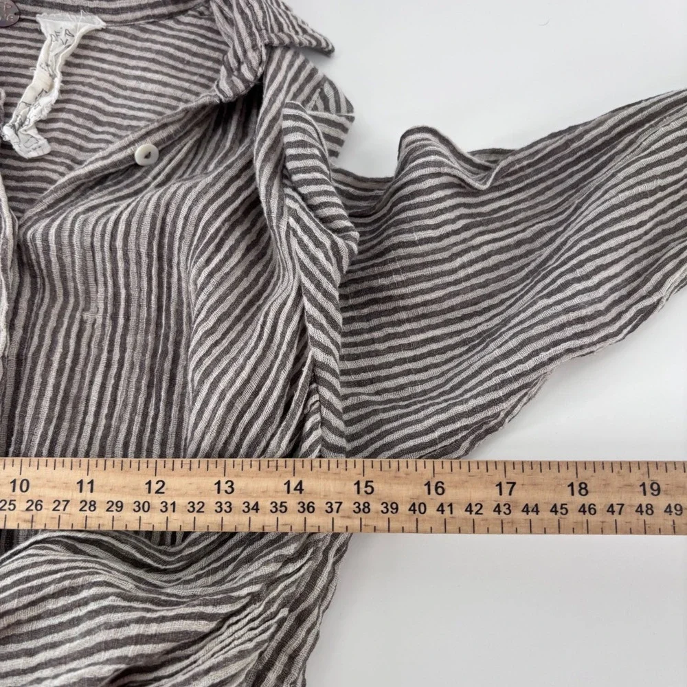 Free People FP One Button Down Shirt Womens XS Brown Striped Tie Waist Boho Top
